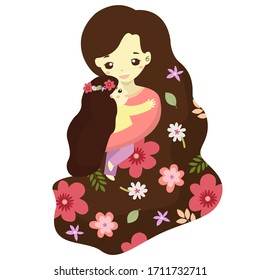 cute mother's day vector flower long hair