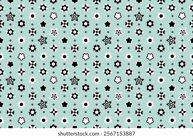 Cute motif black and white florals seamless repeat pattern