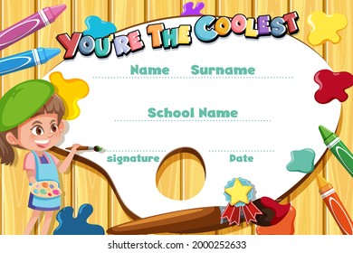 Cute motivational cartoon certificate for children illustration