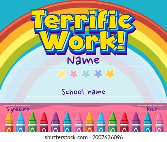 Cute motivational cartoon certificate for children illustration