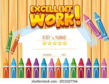Cute motivational cartoon certificate for children illustration