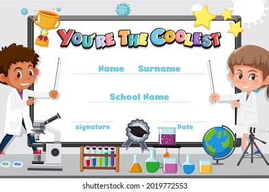 Cute motivational cartoon certificate for children illustration