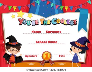 Cute motivational cartoon certificate for children illustration