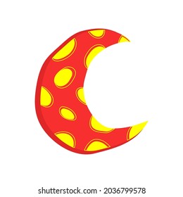 Cute motley red moon symbol vector doodle. Cartoon happy halloween illustration