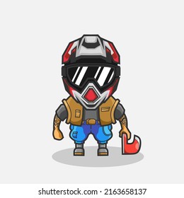 Cute motocross biker rider character illustration. Simple cartoon vector design. Isolated with soft background.