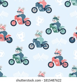 cute motorcycle race cartoon seamless pattern print surface design illustration