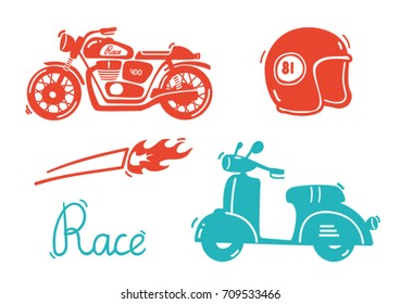 Cute motorcycle vector illustration, cartoon style. Isolated on white background