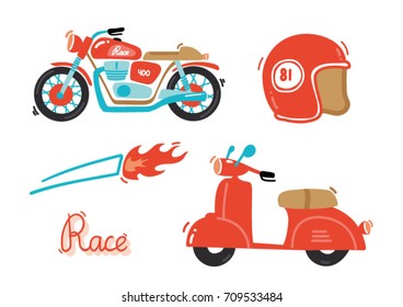 Cute motorcycle vector illustration, cartoon style. Isolated on white background