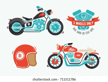 Cute motorcycle vector illustration, cartoon style. Isolated on white background