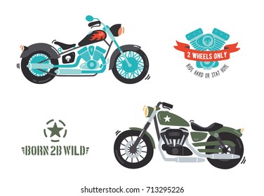 Cute motorcycle vector illustration, cartoon style. Isolated on white background