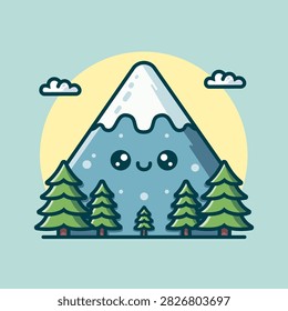 Cute Mountain Cartoon Vector Art, Illustration and Graphic