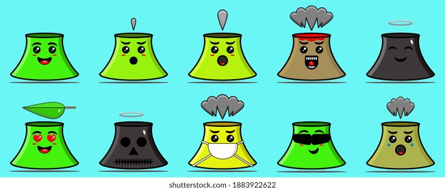 Cute mountain character vector in volcano progress 