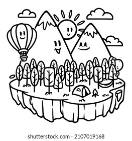 ilustración de lineas lindas de montaña y bosques
