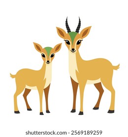 Cute mountain gazelles. Vector simple color flat illustration.
