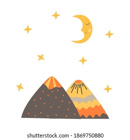 Cute mountain landscape in scandinavian style. Hand drawing vector illustration.