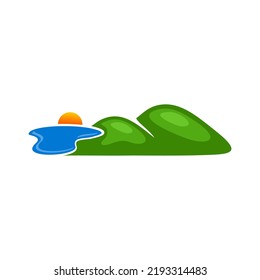 cute mountain and sea icon vector stock illustration
