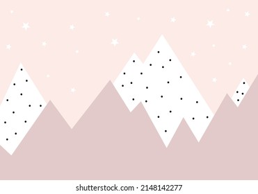 Cute mountains. Hand drawn vector illustration. Dots and stars. Scandinavian style. Children's wallpaper.