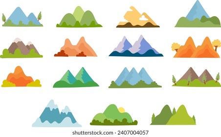 Cute mountains set collection flat icons