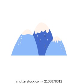 Cute mountains in simple hand drawn style, flat vector illustration isolated on white background. Minimalist winter mountains for childish design.