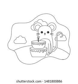 cute mouse animal with cake of birthday