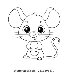 Cute mouse animal coloring page cartoon vector illustration