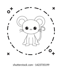 cute mouse animal with frame circular