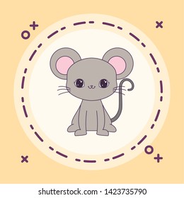 cute mouse animal with frame circular