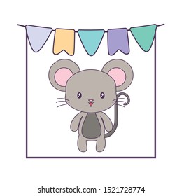 cute mouse animal with garlands hanging vector illustration design