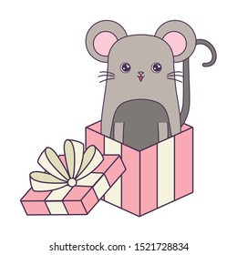 cute mouse animal in gift box vector illustration design
