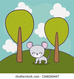 cute mouse animal in landscape scene nature