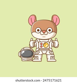 Cute mouse astronaut animal kawaii chibi character mascot illustration outline style design set
