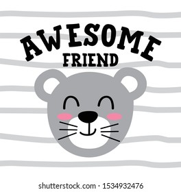Cute Mouse Awesome Friend design on stripe background, good for icon, mascot, card, banner, poster, print and other uses.