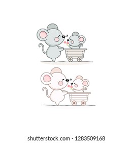 Cute mouse and baby cartoon.