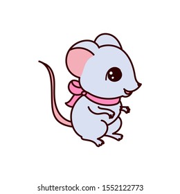 Cute mouse baby isolated on white background. Little adorable rat, 2020 symbol. Premium quality vector design element.
