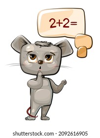 Cute Mouse baby is trying to count. Studying numbers and counting. Funny animal kid. Mathematics illustration for children. Isolated over white background. Vector