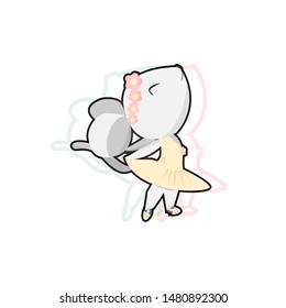 Cute mouse ballerina dancing on a white background. illustration, for Souvenirs, postcards, notebooks, magnets and other. Ready print. Hand-drawn. In a cartoon style. With glitch effect. Vector