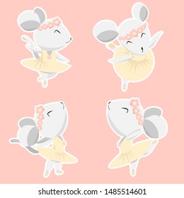 Cute mouse ballerina dancing. Ready illustration for greeting cards, posters, stickers, Souvenirs, notebooks, calendars and design.Hand-drawn. In a cartoon style. Vector
 
