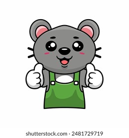 Cute mouse barista thumbs up hand hand drawn illustration cartoon kawaii