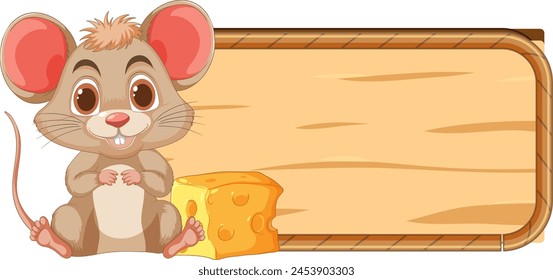Cute mouse beside cheese with empty sign