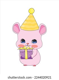 Cute Mouse With Birthday Gift Vector