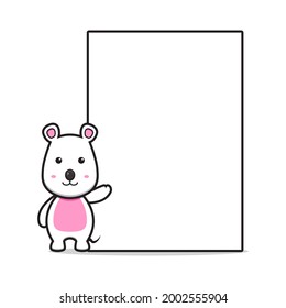 Cute mouse with blank board cartoon vector icon illustration. Design isolated flat cartoon style.