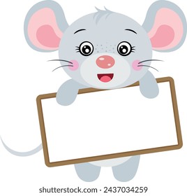 Cute mouse with a blank signboard