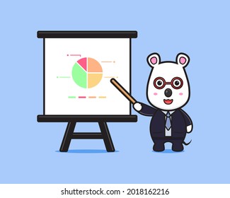 Cute mouse businessman presentation with stick cartoon icon illustration. Design isolated flat cartoon style