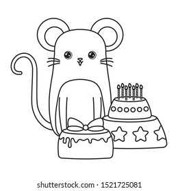 cute mouse with cakes of birthday vector illustration design