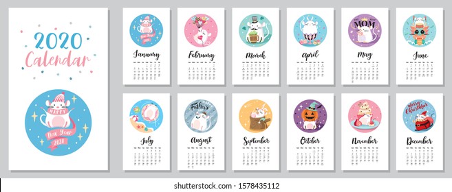 Cute mouse calendar for 2020.