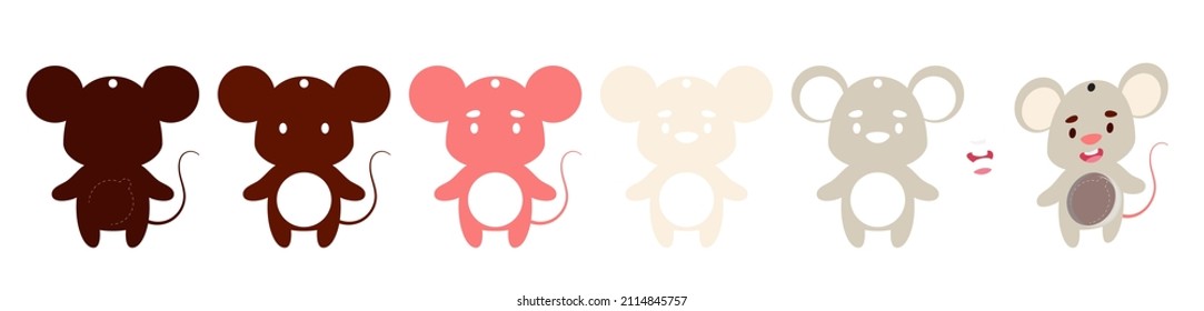 Cute mouse candy ornament. Layered paper decoration treat holder for dome. Hanger for sweets, candy for birthday, baby shower, halloween, christmas. Print, cut out, glue. Vector stock illustration