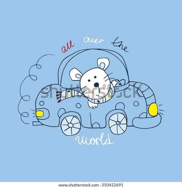 cute of mouse\
in car , hand drawn fashion illustration,can be used for kids\' or\
babies\' shirt designs/baby\
prints