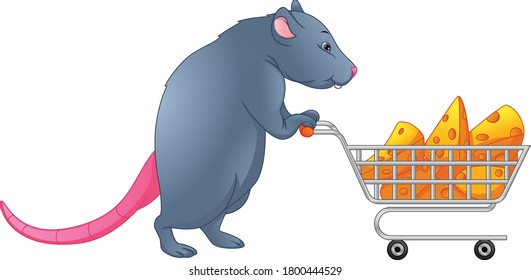 cute mouse carrying cheese with a trolley