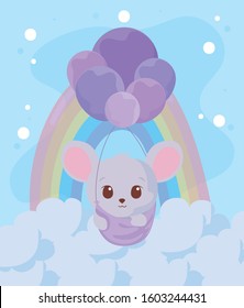 Cute mouse cartoon and balloons design, Animal zoo life nature character childhood and adorable theme Vector illustration