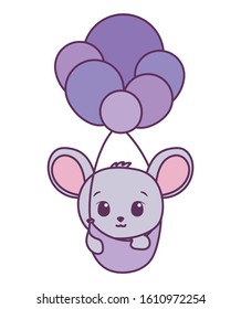 Cute mouse cartoon with balloons design, Animal zoo life nature character childhood and adorable theme Vector illustration